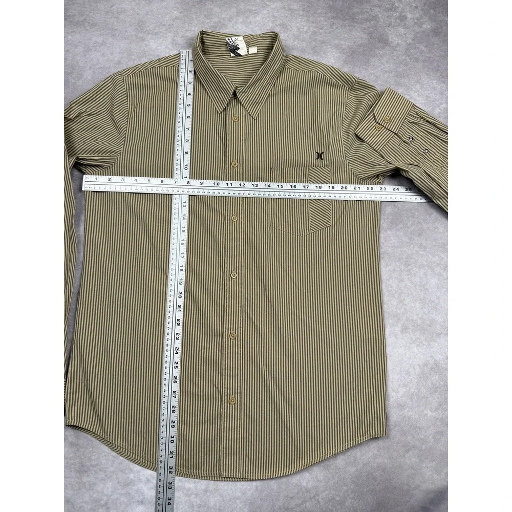 Hurley Shirt Mens XL Beige Brown Striped Button Up Long Sleeve Pocket Skater‎